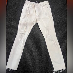 Express High Rise Ankle Legging Jeans White Distressed Raw Hem Women’s Size 10R